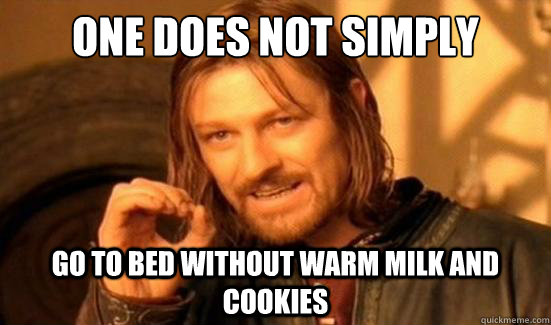 One Does Not Simply Go to bed without warm milk and cookies  Boromir