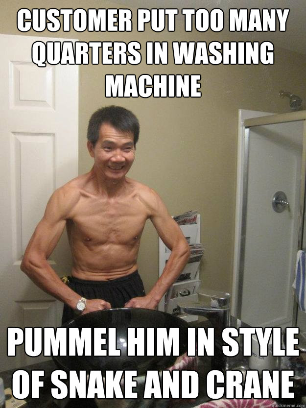 customer put too many quarters in washing machine pummel him in style of snake and crane - customer put too many quarters in washing machine pummel him in style of snake and crane  The Strongest Asian Man in the World
