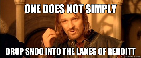 One does not simply drop Snoo into the lakes of Redditt  One Does Not Simply