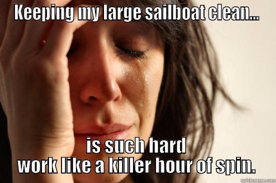 KEEPING MY LARGE SAILBOAT CLEAN... IS SUCH HARD WORK LIKE A KILLER HOUR OF SPIN. First World Problems