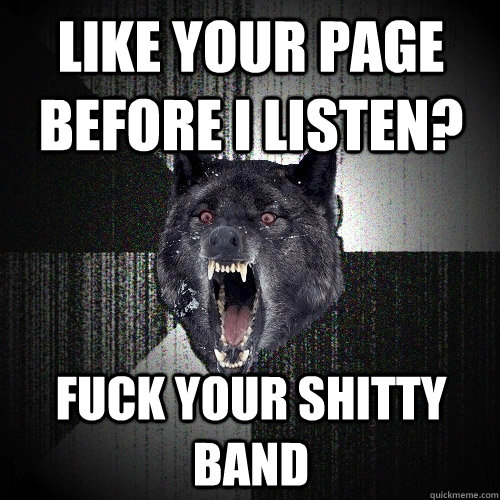 LIKE YOUR PAGE BEFORE I LISTEN? FUCK YOUR SHITTY BAND  Insanity Wolf