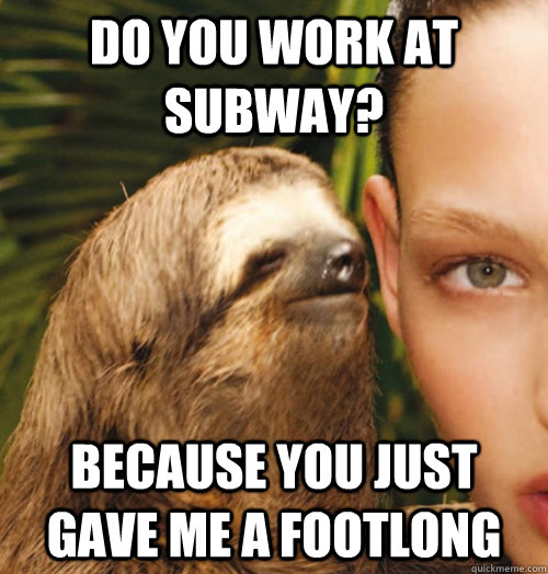 Do you work at subway? because you just gave me a footlong  Whispering Sloth