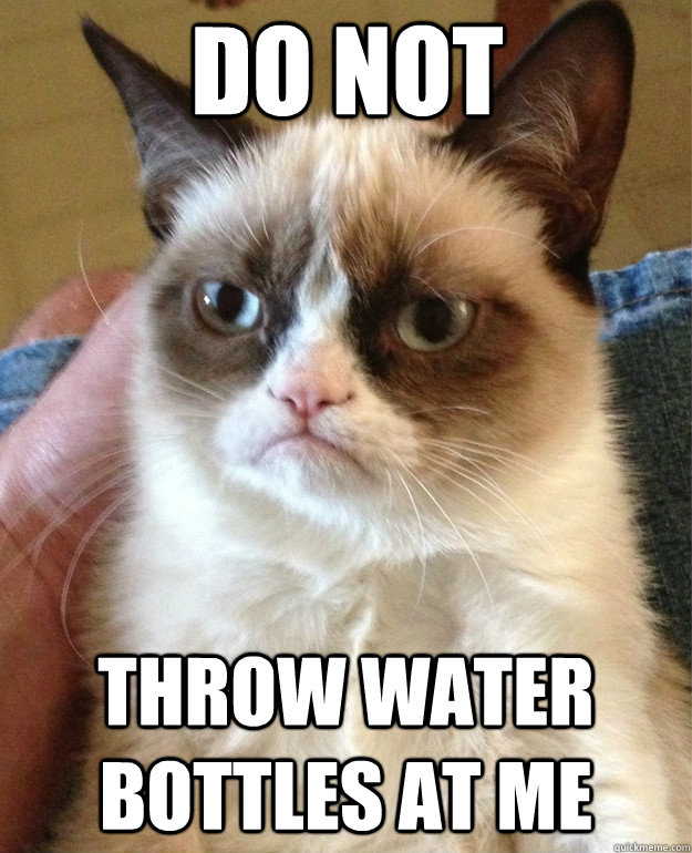 do not throw water bottles at me  Grumpy Cat