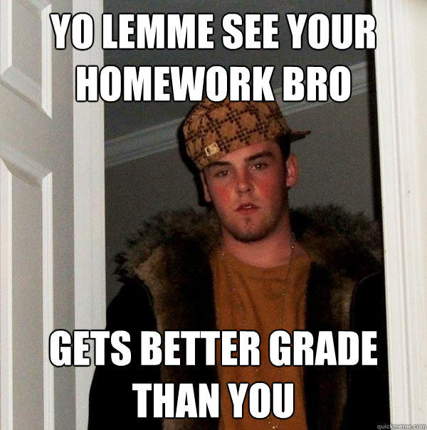 Yo lemme see your homework bro gets better grade than you - Yo lemme see your homework bro gets better grade than you  Scumbag Steve