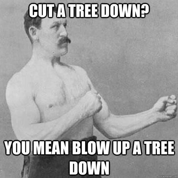 Cut a tree down? you mean blow up a tree down  overly manly man