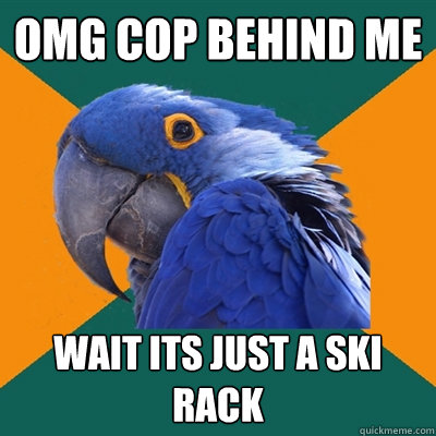 omg cop behind me wait its just a ski rack  Paranoid Parrot