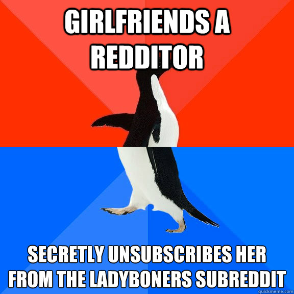 Girlfriends a redditor secretly unsubscribes her from the ladyboners subreddit  Socially Awesome Awkward Penguin