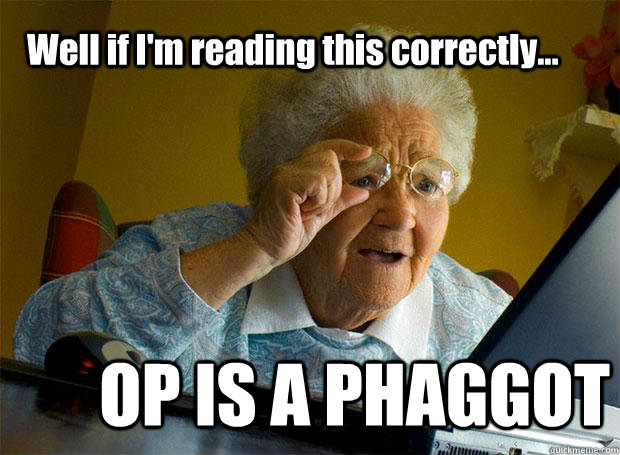 Well if I'm reading this correctly... OP IS A PHAGGOT  Grandma finds the Internet