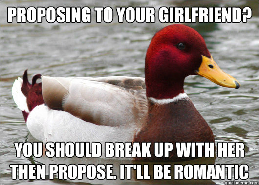 Proposing to your girlfriend? You should break up with her then propose. It'll be romantic  Malicious Advice Mallard