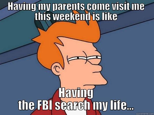 HAVING MY PARENTS COME VISIT ME THIS WEEKEND IS LIKE HAVING THE FBI SEARCH MY LIFE... Futurama Fry