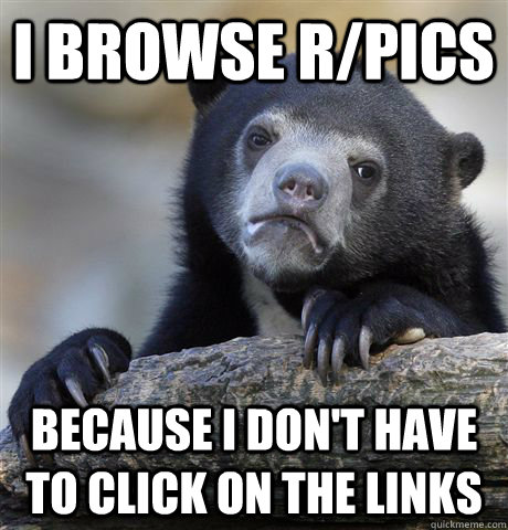 I browse r/pics Because I don't have to click on the links  Confession Bear