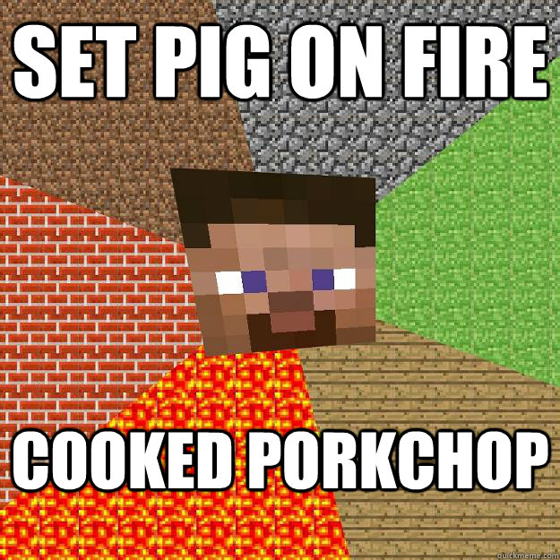 Set pig on fire Cooked porkchop  Minecraft