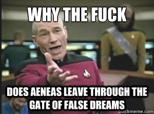 Why the fuck does Aeneas leave through the gate of false dreams  Annoyed picard about shitty watercolor and karmanaut