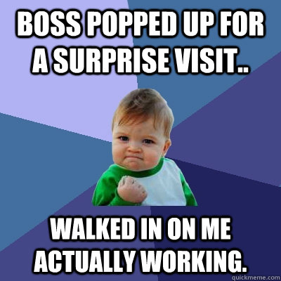Boss popped up for a surprise visit.. Walked in on me actually working. - Boss popped up for a surprise visit.. Walked in on me actually working.  Success Kid