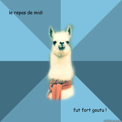   le repas de midi fut fort goutu !  Linguist Llama
