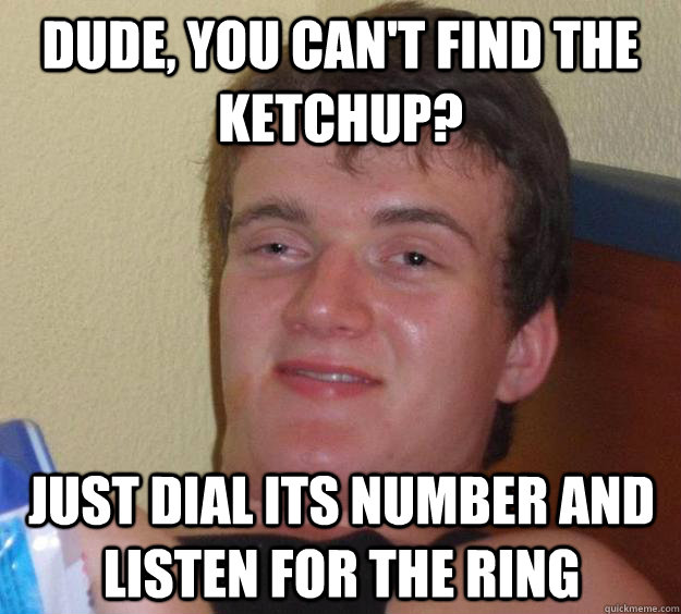 Dude, you can't find the ketchup? Just dial its number and listen for the ring - Dude, you can't find the ketchup? Just dial its number and listen for the ring  10 Guy
