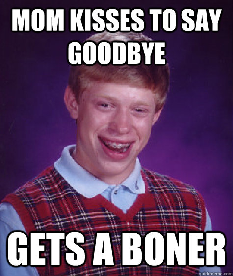 Mom kisses to say goodbye Gets a boner  