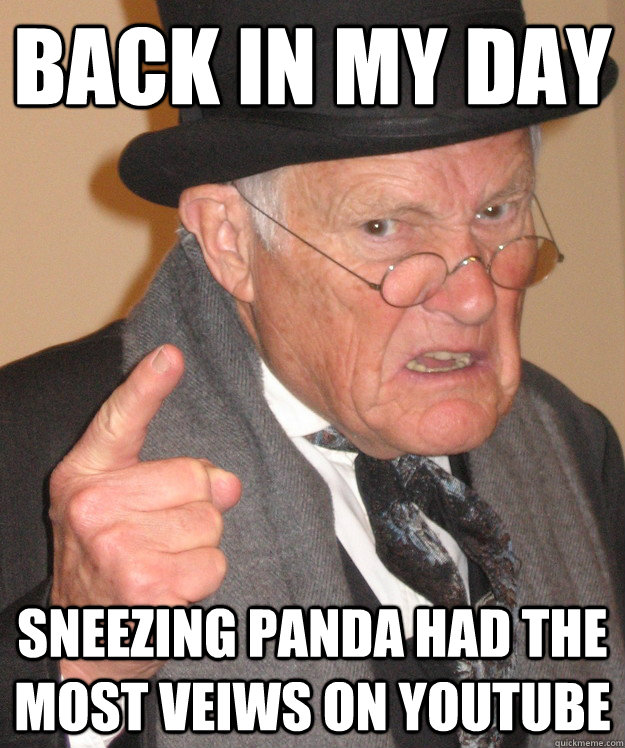 Back in my day sneezing panda had the most veiws on youtube  Angry Old Man