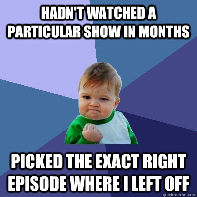 hadn't watched a particular show in months picked the exact right episode where i left off - hadn't watched a particular show in months picked the exact right episode where i left off  Success Kid