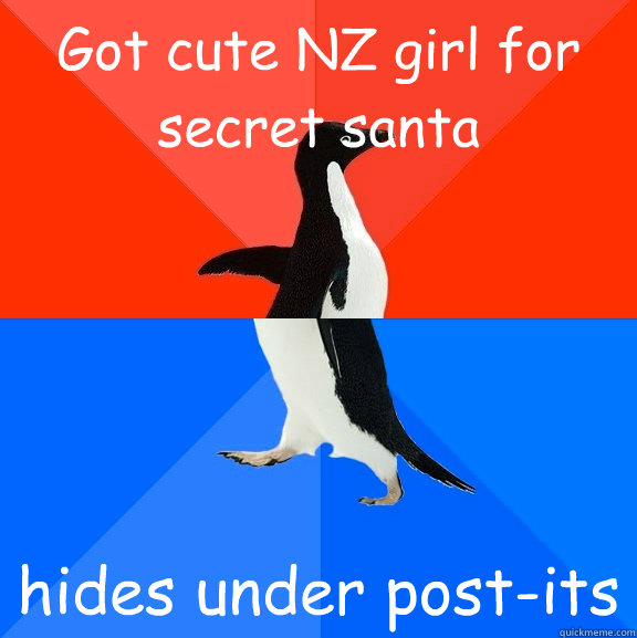Got cute NZ girl for secret santa hides under post-its  Socially Awesome Awkward Penguin