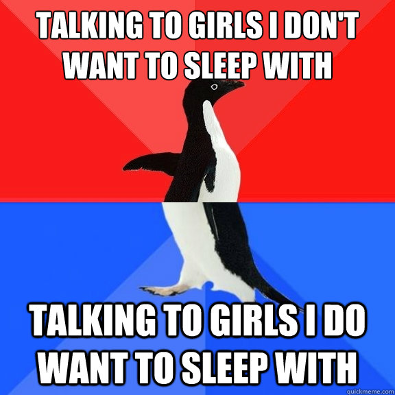 Talking to girls I don't want to sleep with talking to girls I do want to sleep with  Socially Awksome Penguin