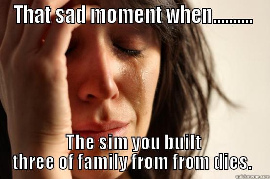 Sim death - THAT SAD MOMENT WHEN.......... THE SIM YOU BUILT THREE OF FAMILY FROM FROM DIES.  First World Problems