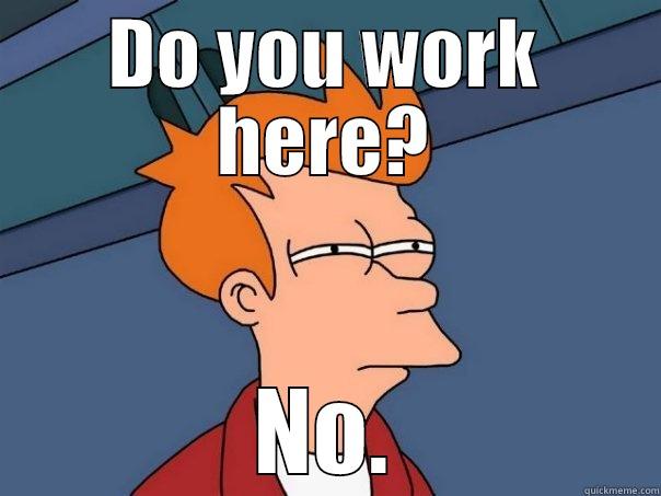 Do I look like I work here? - DO YOU WORK HERE? NO. Futurama Fry