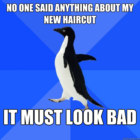 No one said anything about my new haircut it must look bad  Socially Awkward Penguin