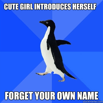Cute girl introduces herself forget your own name - Cute girl introduces herself forget your own name  Socially awkward penguin meets cute girl
