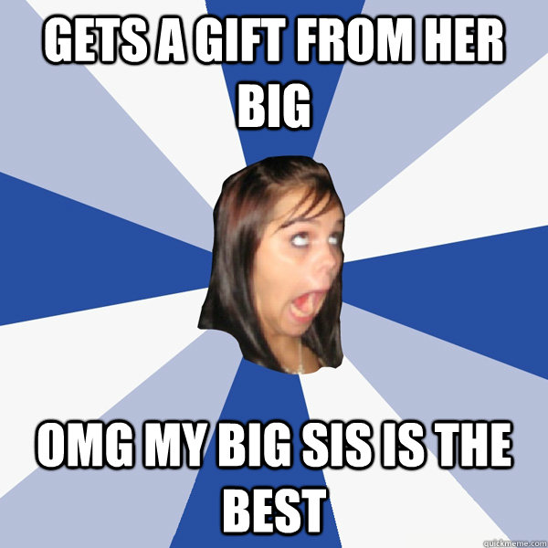 Gets a gift from her Big OMG MY BIG SIS IS THE BEST  Annoying Facebook Girl