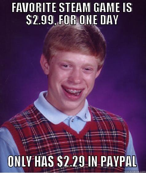 FAVORITE STEAM GAME IS $2.99, FOR ONE DAY ONLY HAS $2.29 IN PAYPAL Bad Luck Brian