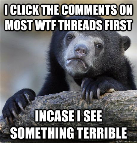 i click the comments on most wtf threads first incase i see something terrible  Confession Bear