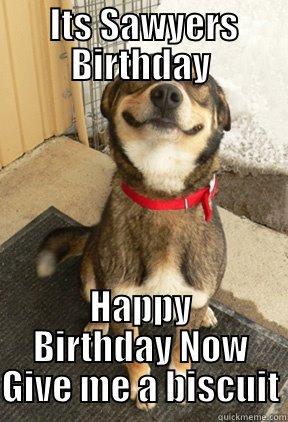  ITS SAWYERS BIRTHDAY HAPPY BIRTHDAY NOW GIVE ME A BISCUIT Good Dog Greg