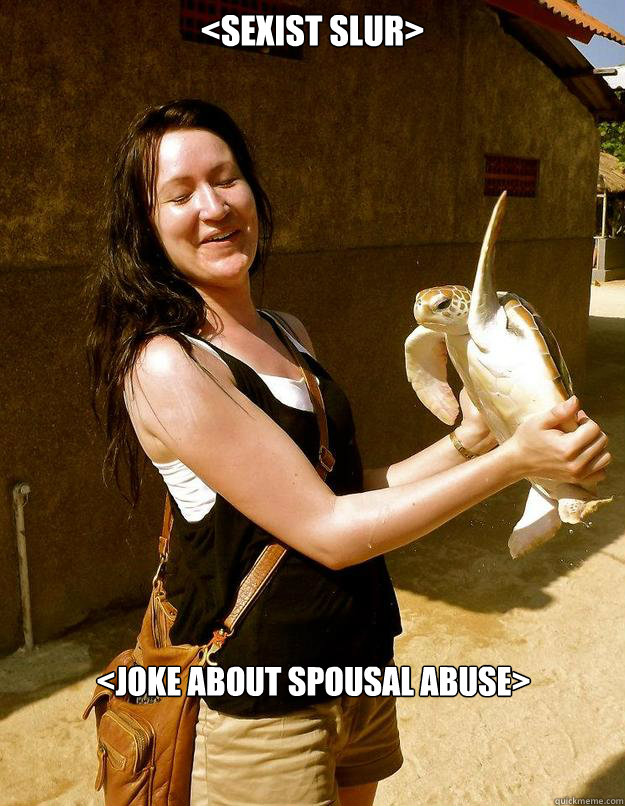 <sexist slur> <joke about spousal abuse>  Domestic Violence Turtle