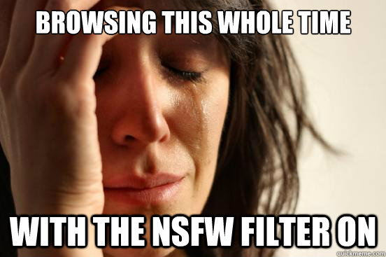 browsing this whole time with the nsfw filter on  First World Problems