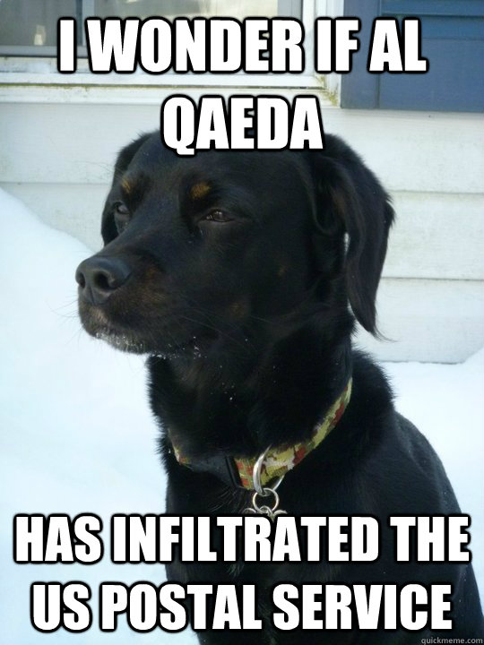 I wonder if Al Qaeda Has infiltrated the US postal service - I wonder if Al Qaeda Has infiltrated the US postal service  Philosophical Puppy