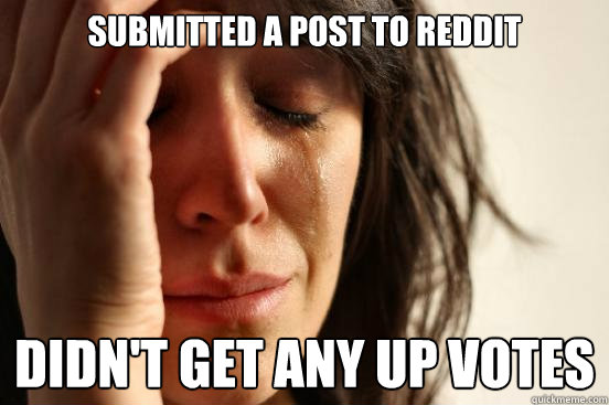 Submitted a post to reddit didn't get any up votes  First World Problems