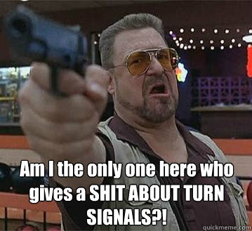  Am I the only one here who gives a SHIT ABOUT TURN SIGNALS?!  -  Am I the only one here who gives a SHIT ABOUT TURN SIGNALS?!   Pedantic Walter