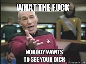 what the fuck nobody wants 
to see your dick  Annoyed Picard