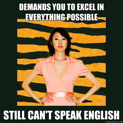 demands you to excel in everything possible still can't speak english  Tiger Mom