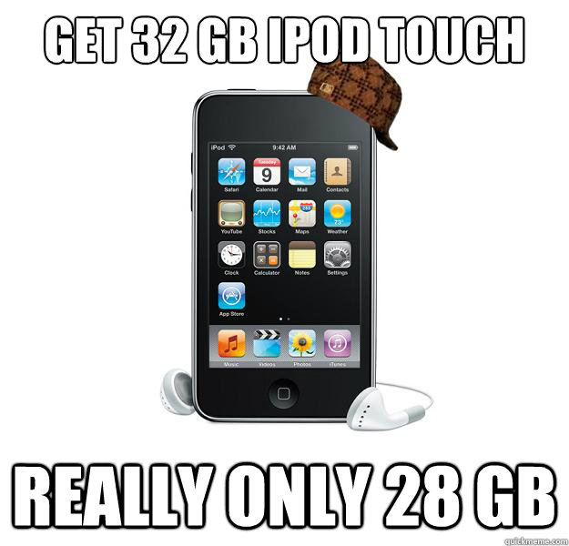 Get 32 GB ipod touch Really only 28 GB   