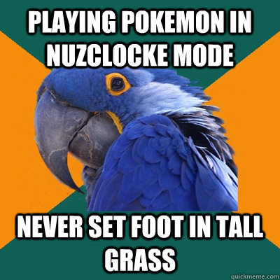 playing pokemon in nuzclocke mode never set foot in tall grass  Paranoid Parrot
