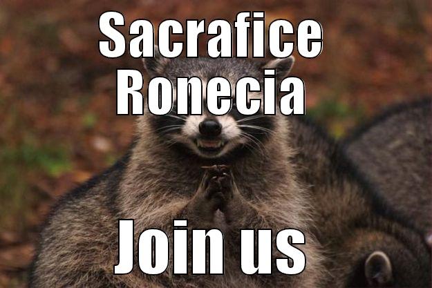 Ronecia joke - SACRAFICE RONECIA JOIN US Evil Plotting Raccoon