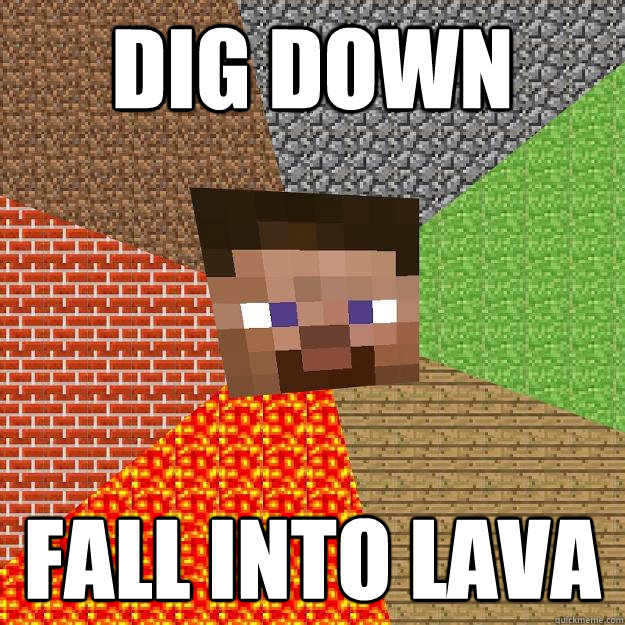 dig down fall into lava  Minecraft