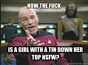 how the fuck is a girl with a tin down her top nsfw?  Annoyed Picard