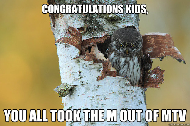 congratulations kids, you all took the m out of mtv  Evil Owl