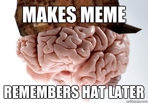 makes meme remembers hat later - makes meme remembers hat later  Scumbag Brain