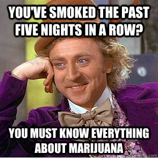 you've smoked the past five nights in a row? You must know everything about marijuana  Creepy Wonka
