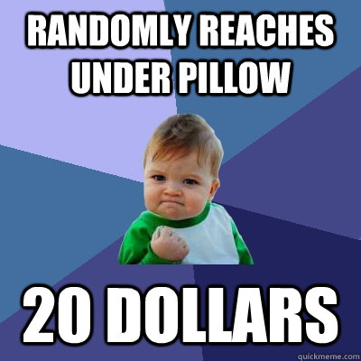 randomly reaches under pillow 20 dollars  Success Kid