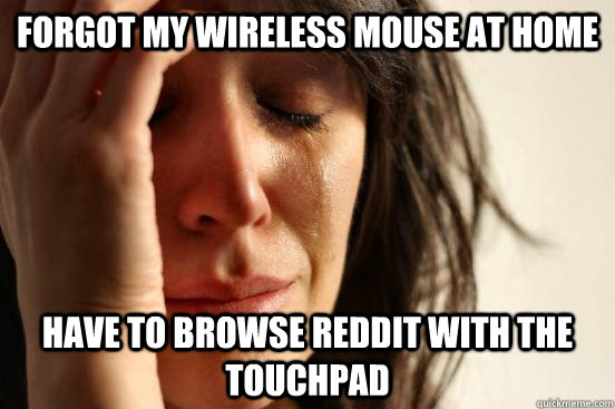 Forgot my wireless mouse at home have to browse reddit with the touchpad - Forgot my wireless mouse at home have to browse reddit with the touchpad  First World Problems